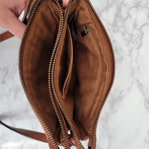 Leather Brown Embossed Floral Tooled Mini Crossbody Bag Purse - Picture 13 of 13